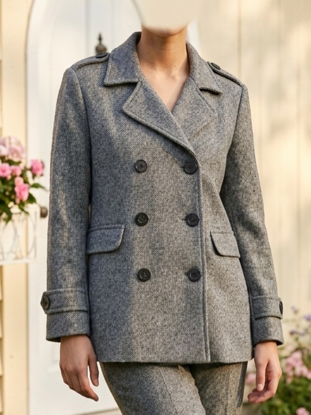 CAbi Gray Double-Breasted Peacoat Coat size small